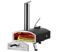 VEVOR Portable Outdoor Oven, 12-inch Pizza Oven, Pellet & Chips & Charcoal Tri-Fuel, Iron Spray Pizza Grill, Includes 210° Rotatable Pizza Stone, Scoop, Ideal for Camping & Backyard, Black