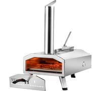 VEVOR Portable Outdoor Oven, 12-inch Pizza Oven, Pellet & Chips & Charcoal Tri-Fuel, Stainless Steel Pizza Grill, Includes Pizza Stone, Waterproof Cover, Shovel, Ideal for Camping & Backyard, Silver