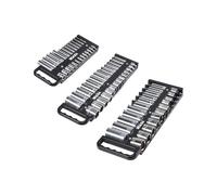 VEVOR Portable Socket Organizer Tray, 3-Piece Metric & SAE Socket Organizer Set, 1/4'', 3/8'' and 1/2'' Heavy-Duty Socket Holder with Handle & Magnetic Base for Tool Box Drawer, Hold up to 76 Sockets