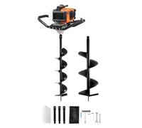 VEVOR Post Hole Digger Gas Powered, 52CC 1450W Earth Auger, Gas Auger with 6” & 10” Auger Drill Action Design Bits & 3 Extension Rods, Post Fence Hole Digger for Farmland Garden Plant, Orange+Black