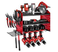 VEVOR Power Tool Organizer Wall Mount, 3-Layer Storage Rack with 4 Drill Holders, Tools Holder and Storage Rack with Side Pegboards, Garage Tool Organizer for Garage, Workbench, and Workshop