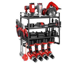 VEVOR Power Tool Organizer Wall Mount, 4-Layer Storage Rack with 4 Drill Holders, Tools Holder and Storage Rack with Screwdriver Holder, Garage Tool Organizer for Garage, Workbench, and Workshop
