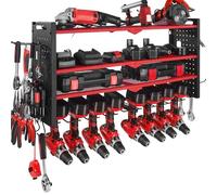 VEVOR Power Tool Organizer Wall Mount, 4-Layer Storage Rack with 8 Drill Holders, Tools Holder and Storage Rack with Side Pegboards, Garage Tool Organizer for Garage, Workbench, and Workshop