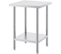 VEVOR Stainless Steel Prep Table, 24 x 24 x 34 Inch, Heavy Duty Metal Worktable with 3 Adjustable Height Levels, Commercial Workstation for Kitchen Garage Restaurant Backyard