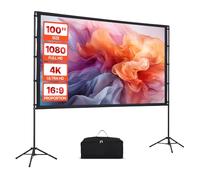 VEVOR Projector Screen with Stand, 100 Inch 160° Wide Angle Indoor Outdoor Projection Screen, 16:9 4K HD Wrinkleless Portable Dual-Tripod Screens with Carry Bag, for Movie Home Theater Presentation