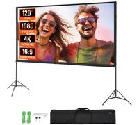 VEVOR Projector Screen with Stand, 120 inch 16:9 4K 1080 HD Outdoor Movie Screen with Stand, Wrinkle-Free Projection Screen with Tripods and Carry Bag