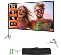 VEVOR Projector Screen with Stand, 150 inch 16:9 4K 1080 HD Outdoor Movie Screen with Stand, Wrinkle-Free Projection Screen with Tripods and Carry Bag, for Home Theater Cinema Backyard Movie Night