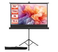 VEVOR Projector Screen with Stand, 60 Inch 160° Wide Angle Indoor Outdoor Projection Screen, 16:9 4K HD Wrinkleless Portable Tripod Screens with Carry Bag, for Movie Home Theater Office Presentation