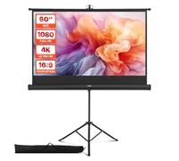 VEVOR Projector Screen with Stand, 60 Inch 160° Wide Angle Indoor Outdoor Projection Screen, 16:9 4K HD Wrinkleless Portable Tripod Screens with Carry Bag, for Movie Home Theater Office Presentation