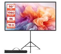 VEVOR Projector Screen with Stand, 80 Inch 160° Wide Angle Indoor Outdoor Projection Screen, 16:9 4K HD Wrinkleless Portable Tripod Screens with Carry Bag, for Movie Home Theater Office Presentation