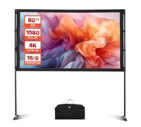 VEVOR Projector Screen with Stand, 80 Inch 160° Wide Angle Indoor Outdoor Projection Screen, 16:9 4K HD Wrinkleless Portable Dual-Stand Screens with Carry Bag, for Movie Home Theater Presentation