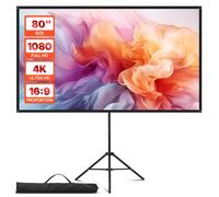 VEVOR Projector Screen with Stand, 80 Inch 160° Wide Angle Indoor Outdoor Projection Screen, 16:9 4K HD Wrinkleless Portable Tripod Screens with Carry