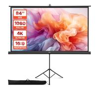 VEVOR Projector Screen with Stand, 84 Inch 160° Wide Angle Indoor Outdoor Projection Screen, 16:9 4K HD Wrinkleless Portable Tripod Screens with Carry Bag, for Movie Home Theater Office Presentation