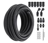 VEVOR PTFE-6AN-25ft 6AN, 25 FT, 5/16" Nylon Stainless Steel Braided PTFE Fuel Line, E85/Oil/Gas/Diesel Hose End, 15 PCS Swivel Fitting Adapter Kit, Black