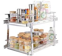 VEVOR Pull Out Cabinet Organizer, 14"Wx21.2"Dx15.2"H Heavy 2 Tier Duty Slide Out Pantry Shelves, Chrome-Plated Steel Roll Out Drawer for Under Sink, 15.5"Wx22.5"Dx19"H Install Size for Cabinet