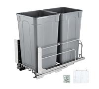 VEVOR Pull-Out Trash Can, 27 QT x2 Double Under Mount Kitchen Waste Container, Heavy Duty Garbage Recycling Bin with Door Kit and Soft Close Slide, for Kitchen Cabinet, Sink, Under Counter (Grey)