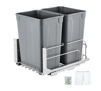 VEVOR Pull-Out Trash Can, 35 QT x2 Double Under Mount Kitchen Waste Container, Heavy Duty Garbage Recycling Bin with Door Kit and Soft Close Slide, for Kitchen Cabinet, Sink, Under Counter (Grey)