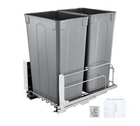 VEVOR Pull-Out Trash Can, 50 QT x2 Double Under Mount Kitchen Waste Container, Heavy Duty Garbage Recycling Bin with Door Kit and Soft Close Slide, for Kitchen Cabinet, Sink, Under Counter (Grey)