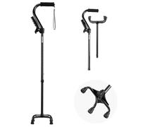 VEVOR Quad Walking Cane, 10-Level Height Adjustable Walking Stick with 4-Pronged Stable Base, Lightweight & Portable Aluminum Mobility Walking Aid for Seniors Adults Man Woman, 250LBS Loading Capacity