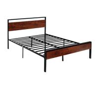 VEVOR Queen Size Bed Frame, 14 Inch Black Metal Platform Bed Frame with Retro Brown Wooden Headboard and Footboard, Large Under-Bed Storage, Non-Slip