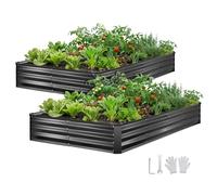 VEVOR Raised Bed Metal Pack of 2 244 x 122 x 30 cm, Rectangular Garden Bed, Planter Box Set for Outdoor Use, Vegetable Bed with Gloves, Flower Bed, Plant Bed for Flowers and Vegetables