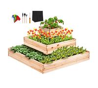 VEVOR Raised Garden Bed, 3.7 x 3.7 x 1.7 ft Wooden Planter Box, Outdoor Planting Boxes with Open Base, for Growing Flowers/Vegetables/Herbs in Backyard/Garden/Patio/Balcony, Burlywood