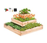 VEVOR Raised Garden Bed, 3.7 x 3.7 x 1.7 ft Wooden Planter Box, Outdoor Planting Boxes with Open Base, for Growing Flowers/Vegetables/Herbs in Backyar