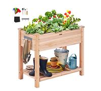VEVOR Raised Garden Bed, 33.9 x 18.1 x 30 inch Wooden Planter Box, Elevated Outdoor Planting Boxes with Legs, for Growing Flowers/Vegetables/Herbs in Backyard/Garden/Patio/Balcony, Burlywood