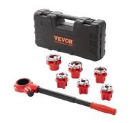 VEVOR Ratchet Pipe Threader Kit, 1/4" NPT - 1-1/4" NPT Manual Ratcheting Pipe Threader, Portable Pipe Threading Tool Set with 6PCS NPT Dies, Storage Case for Galvanized Aluminum Iron Copper Pipes