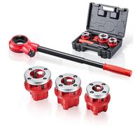 VEVOR Ratchet Pipe Threader Kit with 3 Dies, 1/2" BSPT, 3/4" BSPT, 1" BSPT Manual Ratcheting Pipe Threading Tool, Portable Pipes Threader Set with Toolbox for Plumbing Installation & Repair