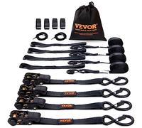 VEVOR Ratchet Tie Down Straps (4PK), 2200 lb Max Break Strength, Includes 4 Premium 1" x 15' Rachet Tie Downs with Padded Handles, for Moving Securing Cargo, Appliances, Lawn Equipment, Motorcycle