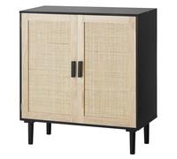 VEVOR Rattan Cabinet, Rattan Storage Cabinet with 2 Magnetic Doors and Adjustable Shelves, Sideboard Buffet Cabinet for Hallway, Entryway, Living Room, or Kitchen, Black