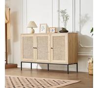 VEVOR Rattan Cabinet, Rattan Storage Cabinet with 3 Magnetic Doors and Adjustable Shelves, Sideboard Buffet Cabinet for Hallway, Entryway, Living Room, or Kitchen, Natural