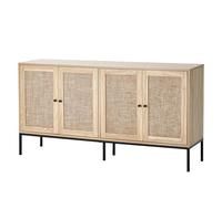 VEVOR Rattan Cabinet, Rattan Storage Cabinet with 4 Magnetic Doors and Adjustable Shelves, Sideboard Buffet Cabinet for Hallway, Entryway, Living Room, or Kitchen, Natural