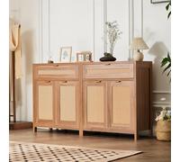 VEVOR Rattan Cabinet, Set of 2, Rattan Storage Cabinet with 4 Magnetic Doors and 2 Drawers, Sideboard Buffet Cabinet with Adjustable Shelves, Ideal for Hallway, Entryway,Living Room,or Kitchen,Natural