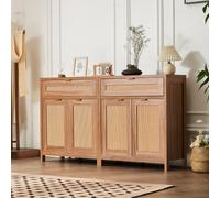 VEVOR Rattan Cabinet, Set of 2, Rattan Storage Cabinet with 4 Magnetic Doors and 2 Drawers, Sideboard Buffet Cabinet with Adjustable Shelves, for Hall