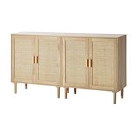 VEVOR Rattan Cabinet, Set of 2, Rattan Storage Cabinet with 4 Magnetic Doors and Adjustable Shelves, Sideboard Buffet Cabinet for Hallway, Entryway, Living Room, or Kitchen, Natural