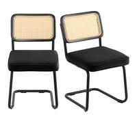 VEVOR Rattan Chairs, Set of 2, Mid Century Modern Dining Chair, Upholstered Velvet Accent Chair with Rattan Back, Retro Dining Room Kitchen Chair for Living Room, Bedroom, Reading Room, Office, Black
