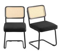 VEVOR Rattan Chairs, Set of 2, Mid Century Modern Dining Chair, Upholstered Velvet Accent Chair with Rattan Back, Retro Dining Room Kitchen Chair for Living Room, Bedroom, Reading Room, Office, Black