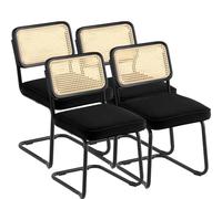 VEVOR Rattan Chairs, Set of 4, Mid Century Modern Dining Chair, Upholstered Velvet Accent Chair with Rattan Back, Retro Dining Room Kitchen Chair for Living Room, Bedroom, Reading Room, Office, Black