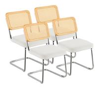 VEVOR Rattan Chair, Mid Century Modern Dining Chair with Armrest, Upholstered Chair with Rattan Back, Retro Rattan Dining Room Kitchen Chair for Living Room, Bedroom, Reading Room, and Office, Beige