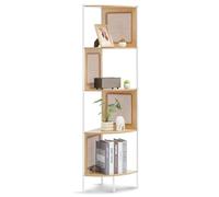VEVOR Rattan Corner Bookshelf, 5 Tiers Ladder Corner Shelf with Metal Frame, Narrow Open Wall Corner Storage Rack, Storage Display Shelves Ideal for Library, Meeting Room, Office, Study, Natural