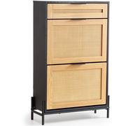 VEVOR Rattan Shoe Cabinet, Narrow Shoe Storage Organizer with 2 Flip Rattan Drawers & 1 Slide Drawer, Metal Legs, Slim Shoe Entryway Cabinet Ideal for