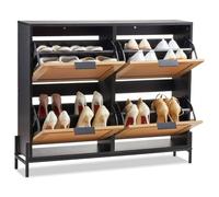VEVOR Rattan Shoe Cabinet, Narrow Shoe Storage Organizer with 4 Flip Drawers, Slim Shoe Entryway Storage Cabinet with Metal Legs, Ideal for Entryway, Closet, Hallway, Light Wood Color