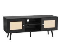 VEVOR Rattan TV Stand, Boho TV Cabinet for 55 inch TV, Mid Century Modern TV Stand, Rattan TV Console with Adjustable Shelfs for Living Room, Media Room, Black