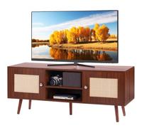VEVOR Rattan TV Stand, Boho TV Cabinet for 55 inch TV, Mid Century Modern TV Stand, Rattan TV Console with Adjustable Shelfs for Living Room, Media Room, Walnut