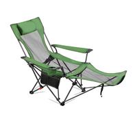 VEVOR Reclining Camping Chair, 4 Adjustable Positions, Portable Folding Lounger for Adults, Mesh Beach Chair with Headrest & Foot Rest, Supports 220 lbs, Heavy Duty Camp Chairs for Patio, Green