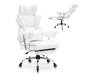 VEVOR Reclining Office Chair with Footrest, Heavy Duty PU Leather Wide Office Chair, Big and Tall Executive Office Chairs with Lumbar Support, Strong