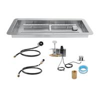 VEVOR Rectangular Fire Pit Kit 914.4 x 304.8 mm, Φ3 mm Rectangular Stainless Steel Burner Kit, Natural Gas Propane 150000 BTU with Burner for Garden Yard Park