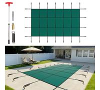Rectangular Safety Mesh Swimming Pool Cover 14X26 FT Green Winter Outdoor